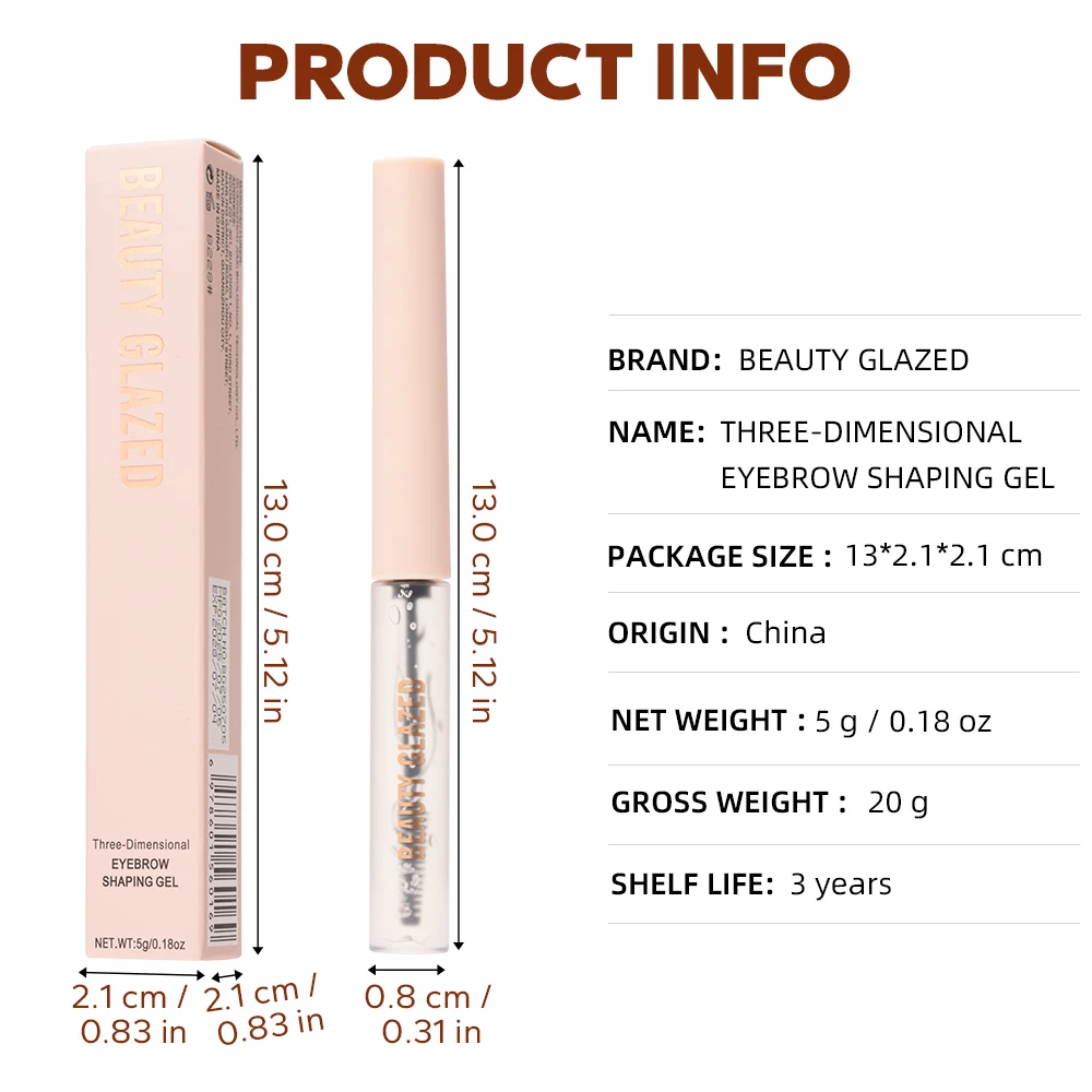 Gel afiado de sobrancelha tridimensional vitrificado Beauty, à prova d'água, à prova de manchas, retenção de longa duração para um visual natural,
