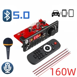 Carte décodeur MP3 Bluetooth, amplificateur 160W, 2x80W, 12V, lecteur MP3 bricolage, radio FM de voiture, technologie TF, microphone USB, enregistrement d'appel mains libres