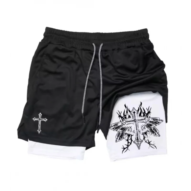 Men's Graphic 2-in-1 Workout Running Shorts Christian Athletic Performance with Phone Pocket And Towel Loop for Gym Outfits