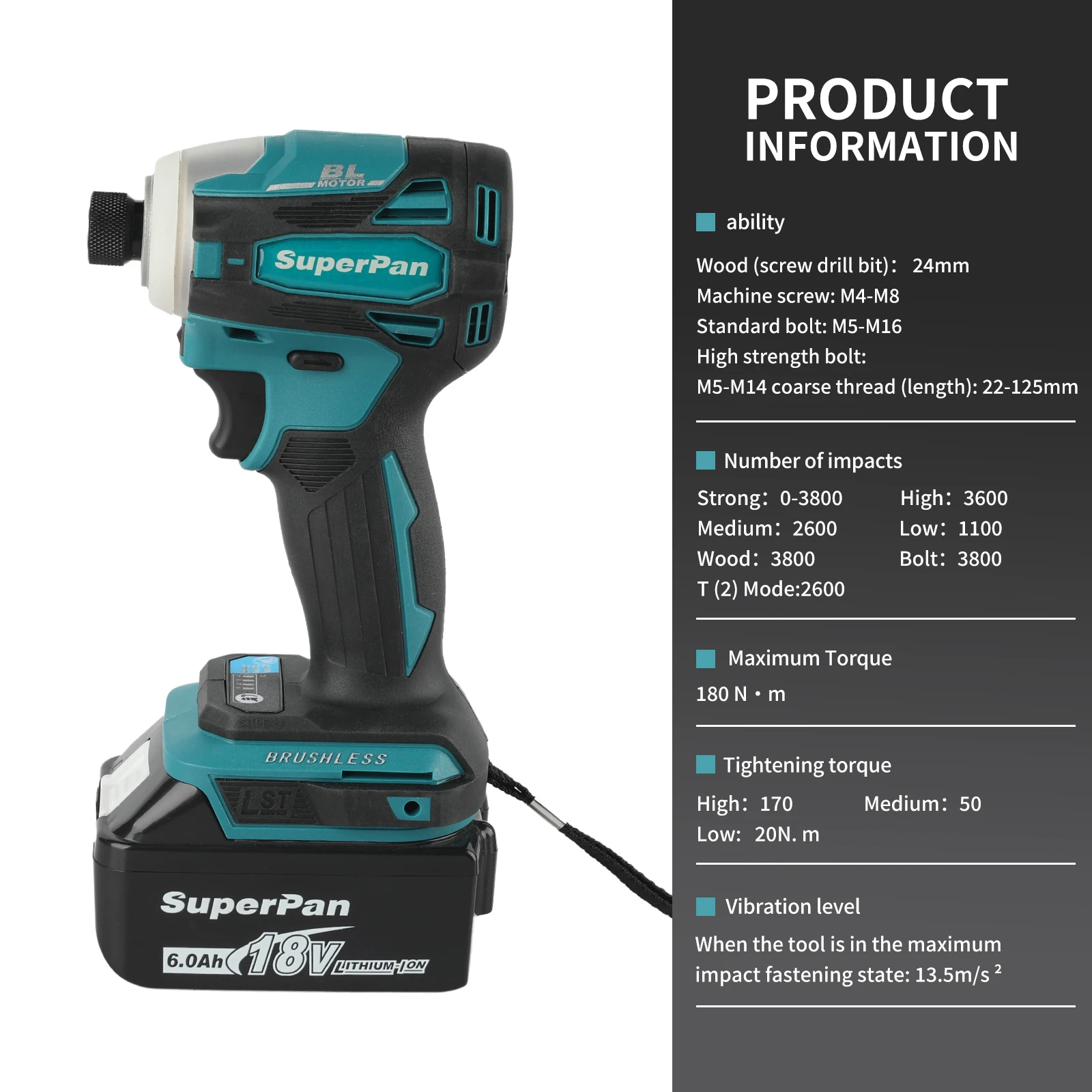 

Superpan DTD172 T-Mode Cordless Impact Driver LXT BL Brushless 18V 180 N·M Power Tool for Wood & Bolt Tasks