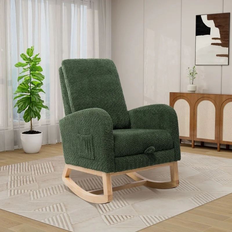 #Dark Green Tufted Velvet Armchair with Reclining Feature and Footrest One Piece Rocking Sofa Chair for Sale