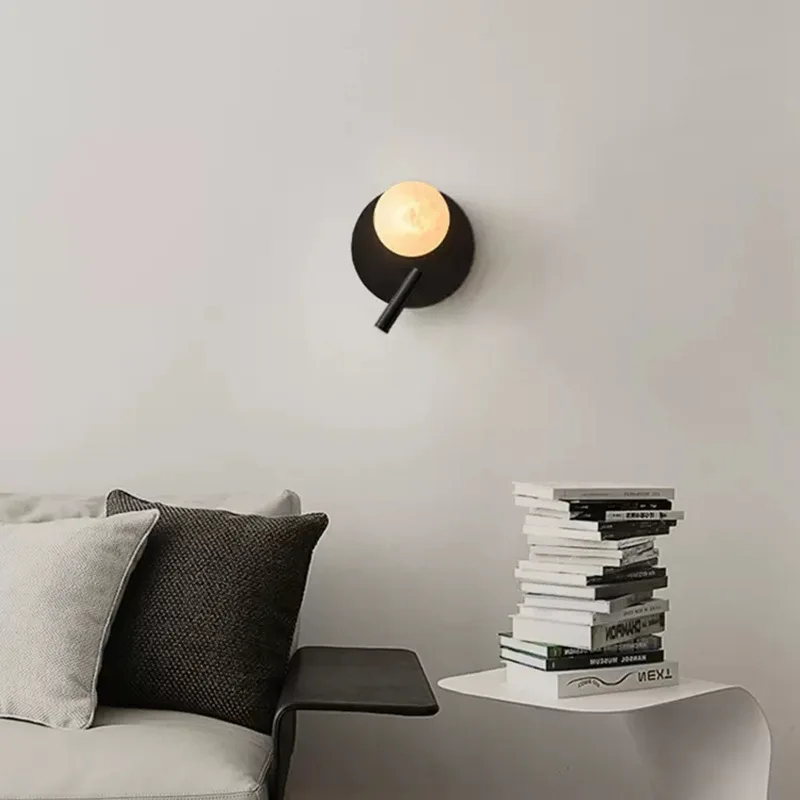 الحديثة بسيطة الشمال الرخام الجدار مصباح للتدوير القراءة LED حائط الخلفية مصباح القمر غرفة نوم أباجورة #2