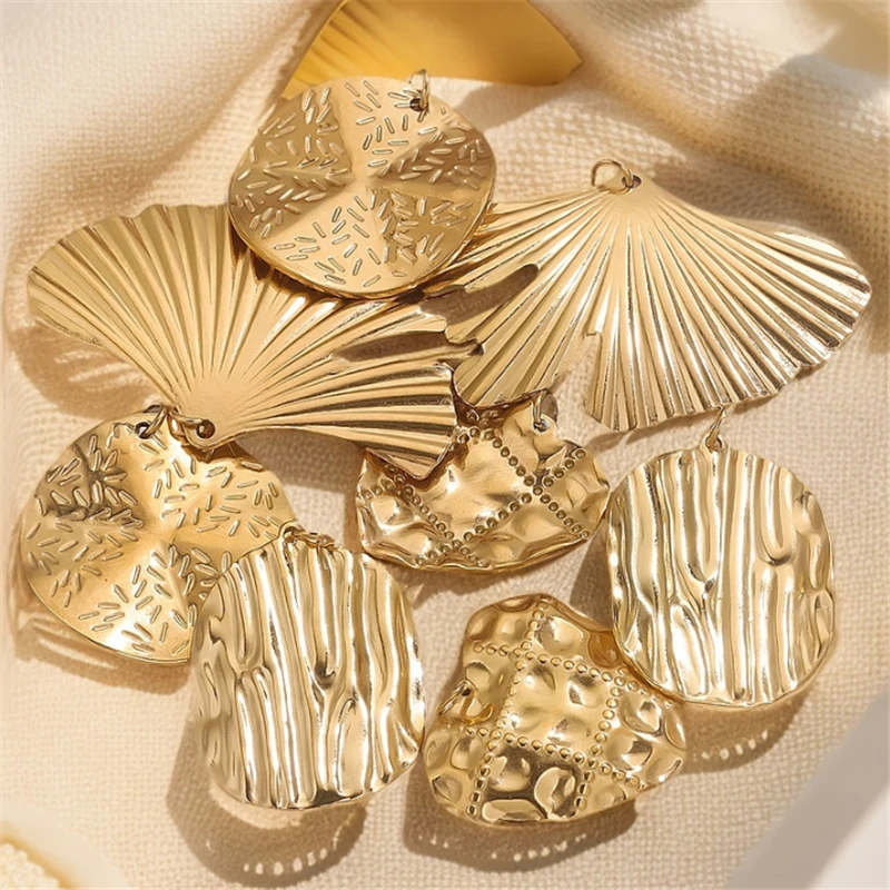20Pcs/Lot New 18K Gold Plated Stainless Steel Geometric Heart Fan Charms for DIY Pendant Ornament Jewelry Findings Accessories