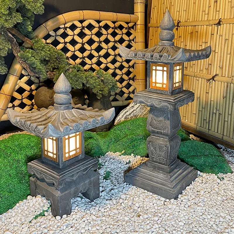 Stone lantern courtyard resin retro, stone outdoor garden landscape, landscaping stone carving landscaping antique