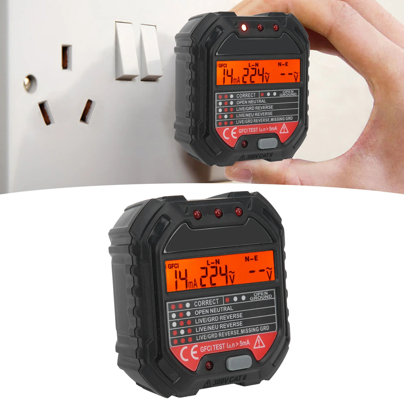 

Тестер цепей Электрический тестер Первичный детектор неисправностей HT107B Тестер розеток с ЖК-дисплеем Тест частоты Детектор цепей