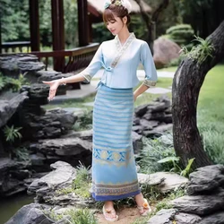 2024 Thailand Traditional Clothing Vintage Women 2piece Set slim Thai Dress elegant Women's tea clothes Embroidered Hanfu N12072