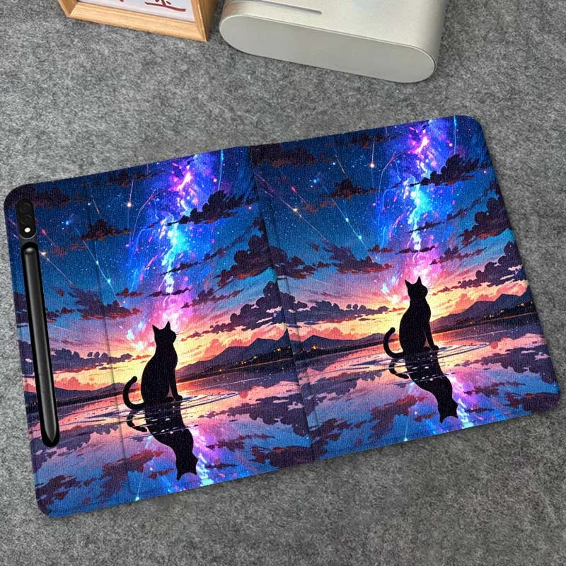 

Cat Cartoon Sunset For Samsung Galaxy Tab S9 S10 S6 S7 S8 FE Plus Lite Inch Foldable Cover Tablet Case