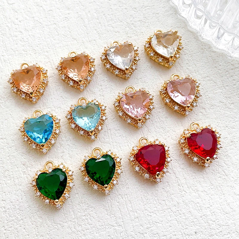 4 Pieces 15 * 17mm  Copper Wrapped 18K Gold Inlaid Zircon Heart Shaped Pendant  DIY Create Fashion Jewelry Discovery Accessories