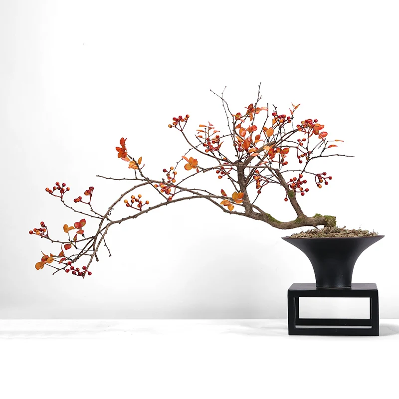 New Chinese Style Simulation Berry Dried Branch Floral Art Bonsai, Foyer, Coffee Table, and Bar Counter Front Desk