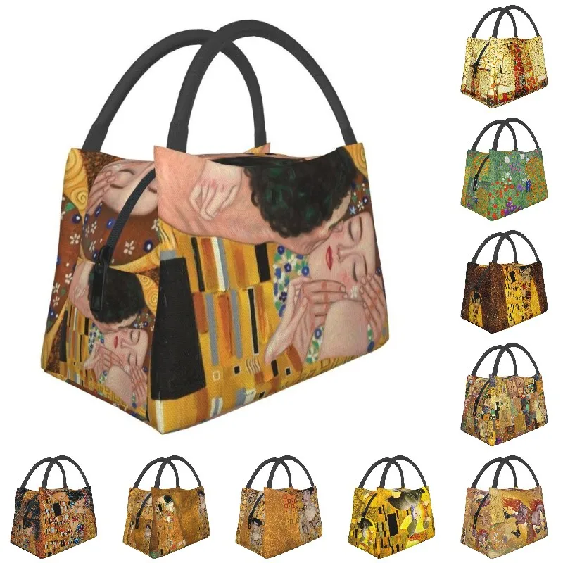 

The Kiss By Gustav Klimt Thermal Insulated Lunch Bags Women Painting Art Resuable Lunch Tote Travel Storage Meal Food Box