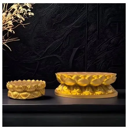 Circular Lotus Resin Base Buddha Statue Enshrined on Guanyin Pedestal Ornament Carved Oval Lotus Flowers Buddha Hall Decoration