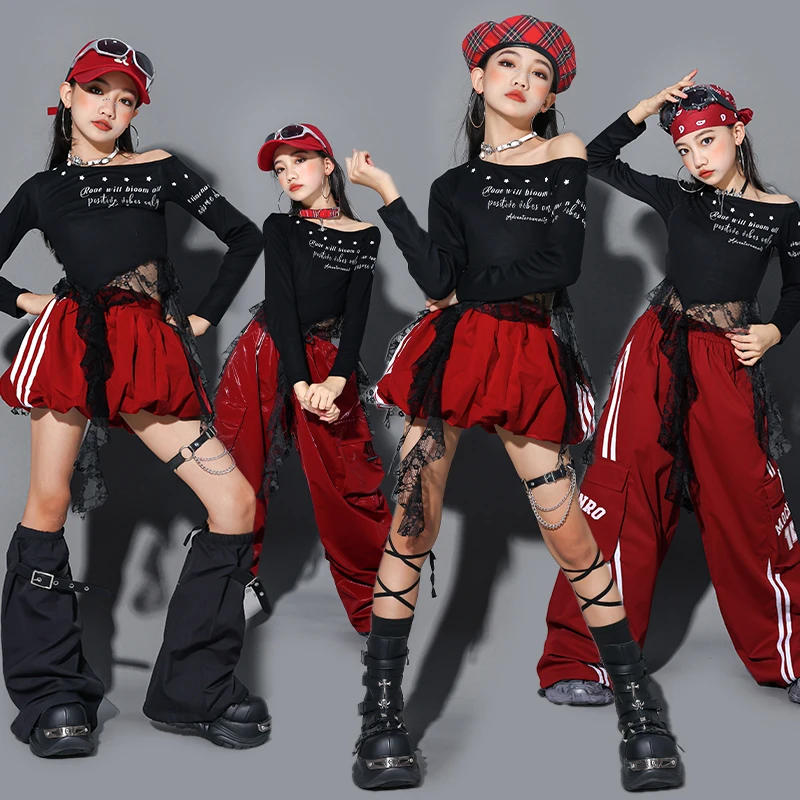 Mädchen K-pop Crop Top Street Dance Röcke Jungen Hip Hop Pailletten Hemd Cargo Hosen Kostüm Kinder Jazz Kleidung Set kind Streetwear