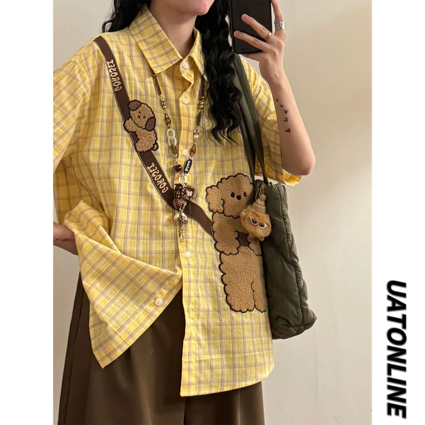 

Cute Embroidered Plush Crossbody Bag Short Sleeve Shirt Street Style Unisex Breathable Comfortable Anti-Stain Durable