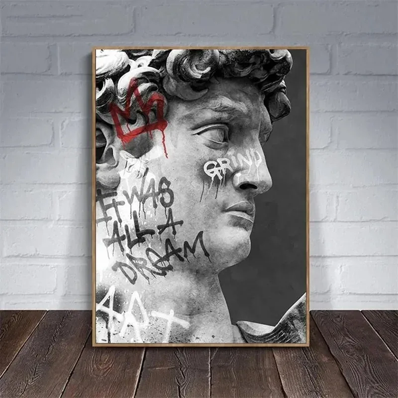 Statue of David Graffiti Art Canvas Painting David Head Sculpture Posters and Prints Street Wall Art for Room Decor