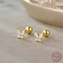 925 Sterling Silver Korean Mini Cute Butterfly Zircon Stud Earrings for Women Fashion Exquisite Jewelry Gifts