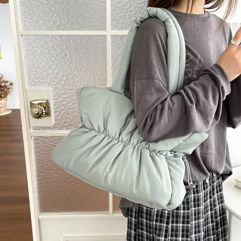 Space Cotton Women Shoulder Bag Large Capacity Fashion Ruched Ladies Handbag Winter Travel Warm Big Totes Commute Shopping, Work
