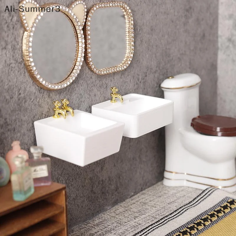 1/12 Dollhouse Bathroom Wash Basins Sinks Model Dollhouse Bathroom Furniture Decoration Dolls House Home Accessories