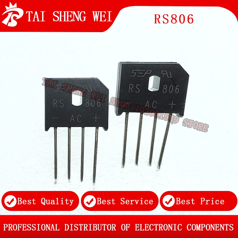 

5 pcs, brand new Rectifier Bridge, RS806, RS805, RS804, RS803, RS802, RS801 Foot Chip, Flat Bridge, 4 pins