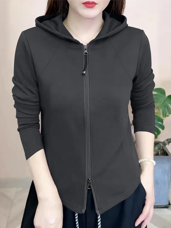 

Новая женская толстовка с капюшоном больших размеров на осень-зиму 2026: свободный крой, эффект стройности, универсальный дизайн, двойная молния, кардиган-топ