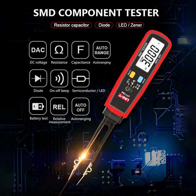 Imagem -02 - Uni-t-smd Multímetro Alcance Automático Micro Pinças para Componentes Eletrônicos Pinças Led Digital Smart Smd Tester Ut116a Ut116c