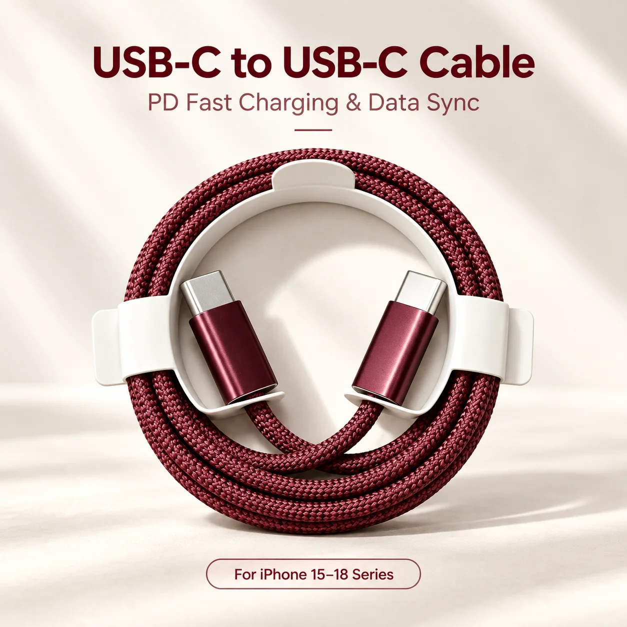 USB C to USB C Cable 1M PD Fast Charging Braided Type C Data Cable for iPhone 15 16 17 18 Pro Max MacBook iPad Samsung