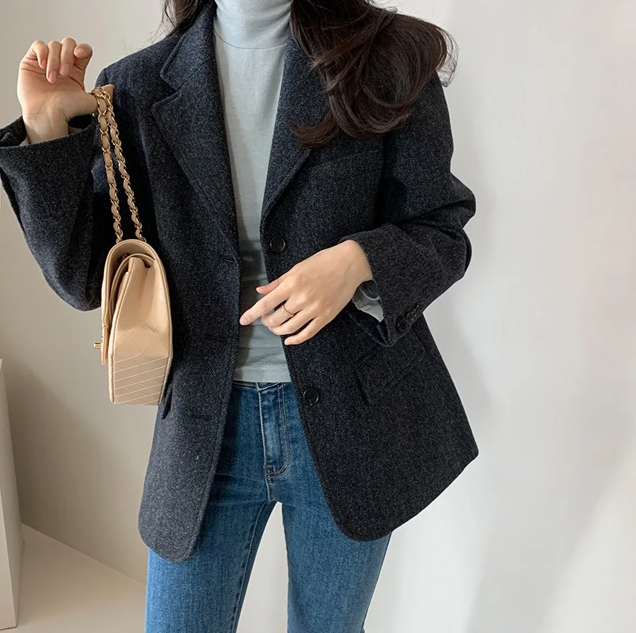 UNXX in Stock Korean Chic 2023 Winter New Elegant Sophisticated Wool Suit Jacket for Women Female Office Lady High Quality Sweet