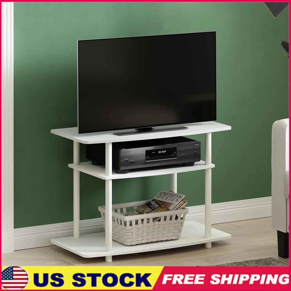 

3-Tier TV Stand No Tools Assembly Media Console Durable CARB Composite Wood Freestanding Shelving Unit Living Room Entertainment