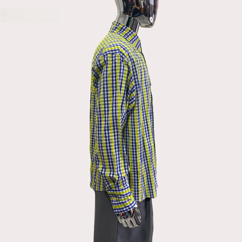 

Nerazzurri Men's Casual irt Vintage Plaid Long Sve Loose Fit Premium Feel Sli Boy's Button up Polyester Fiber