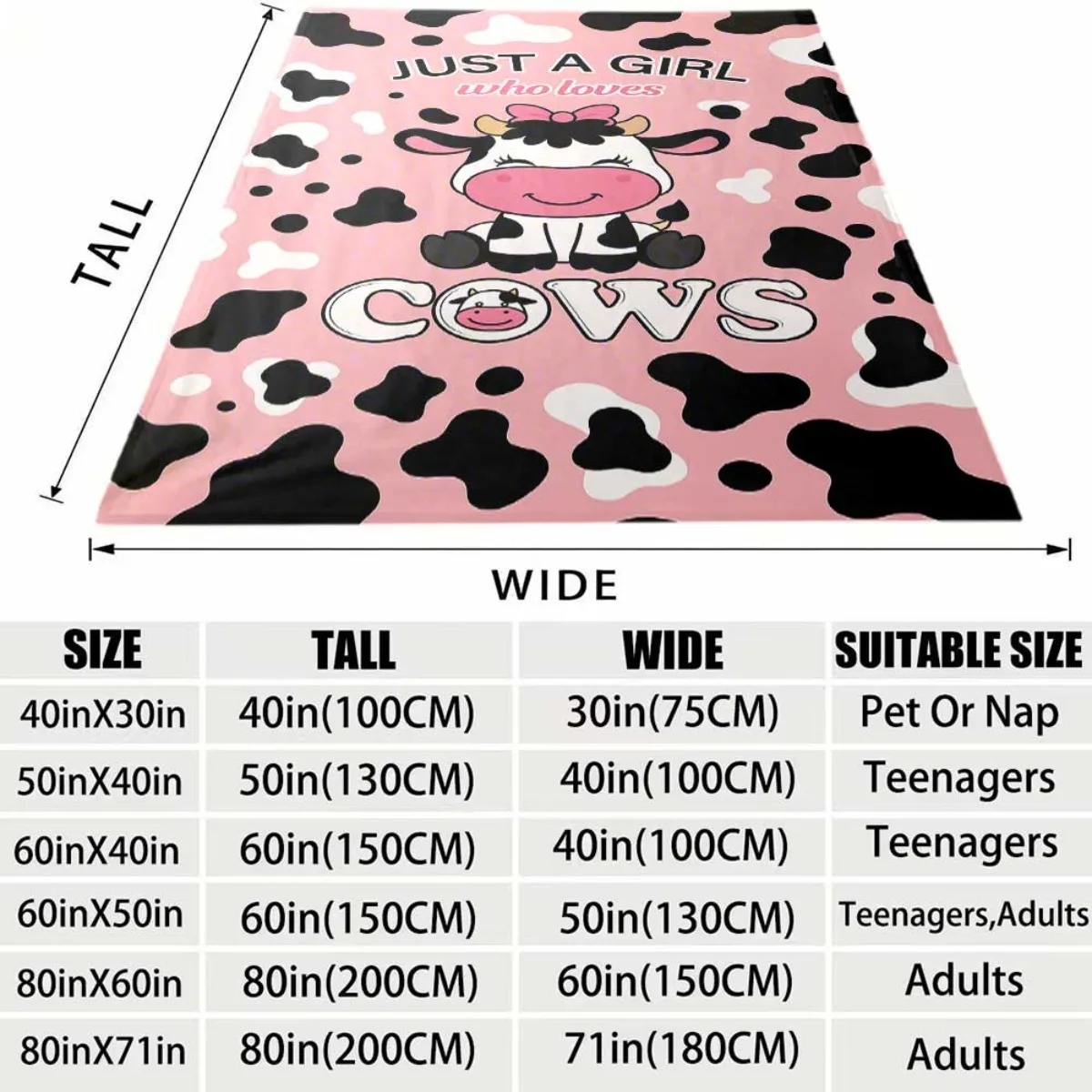 2026 New Arrival Flannel Blanket 1pc Soft Flannel Cow Blanket for Women & Girls Cozy Allseason Throw with Playful Cow Design, Ma