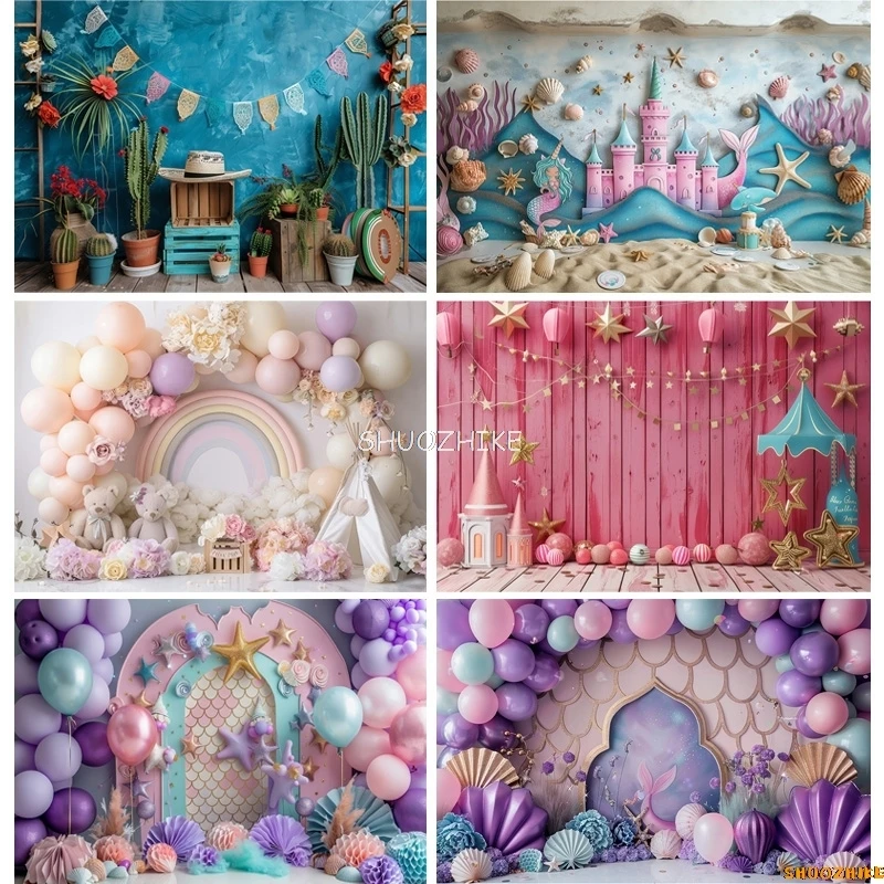 

Happy Birthday Party Photography Backdrop Baby Shower Newborn Portrait Colorful Balloon Arch Decor Photo Studio Background AR-12