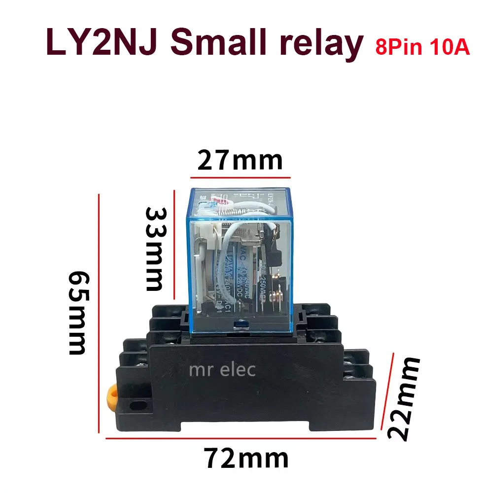 10set LY2 ly2nj Relay   With Socket Base 8pin 10ADC12V DC24V AC110V AC220V Small relay 10A 8 Pins Coil DPDT