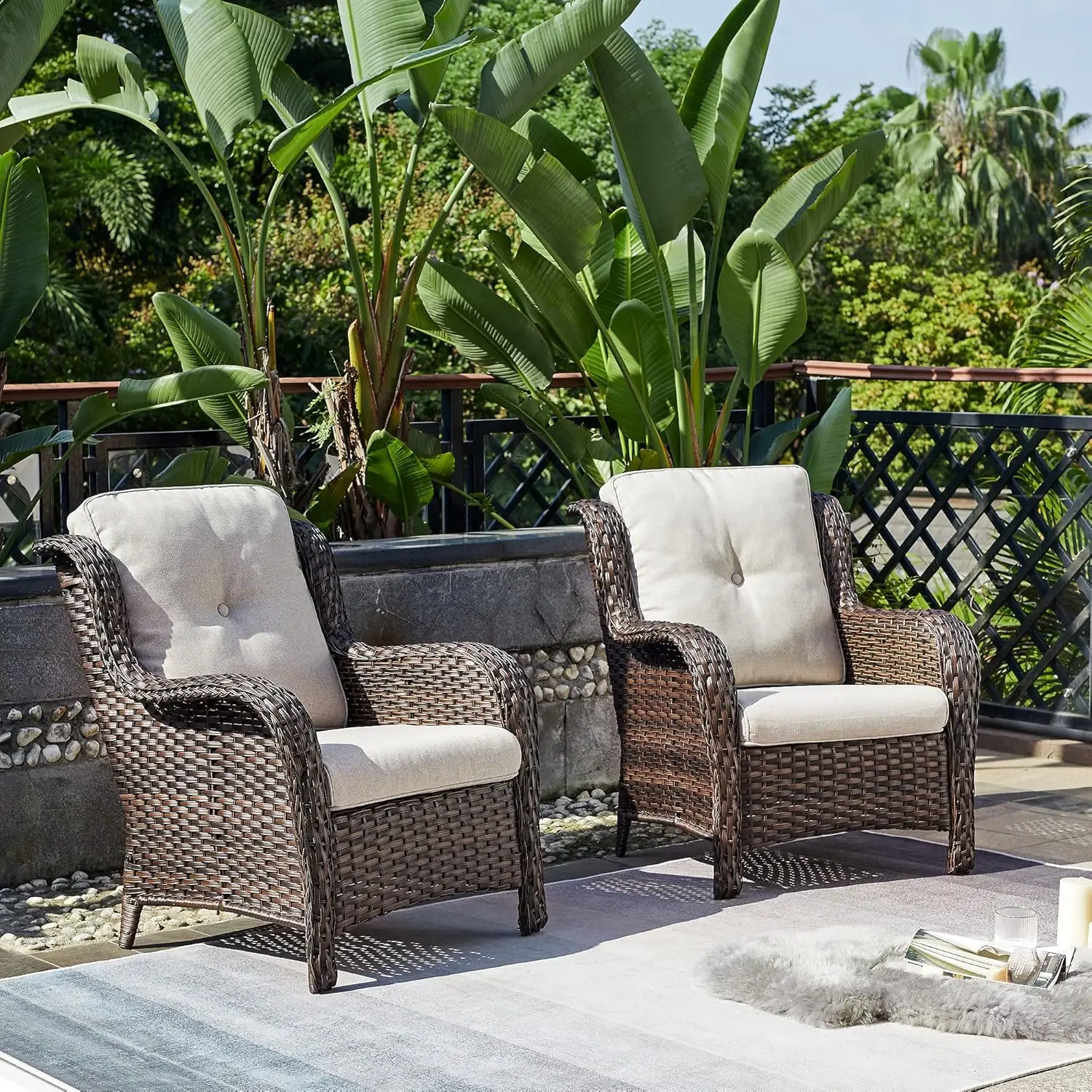 

Outdoor Wicker Patio Chairs ,Rattan Dining Porch Chairs Outdoor Club Chairs with High Back and Deep Seating