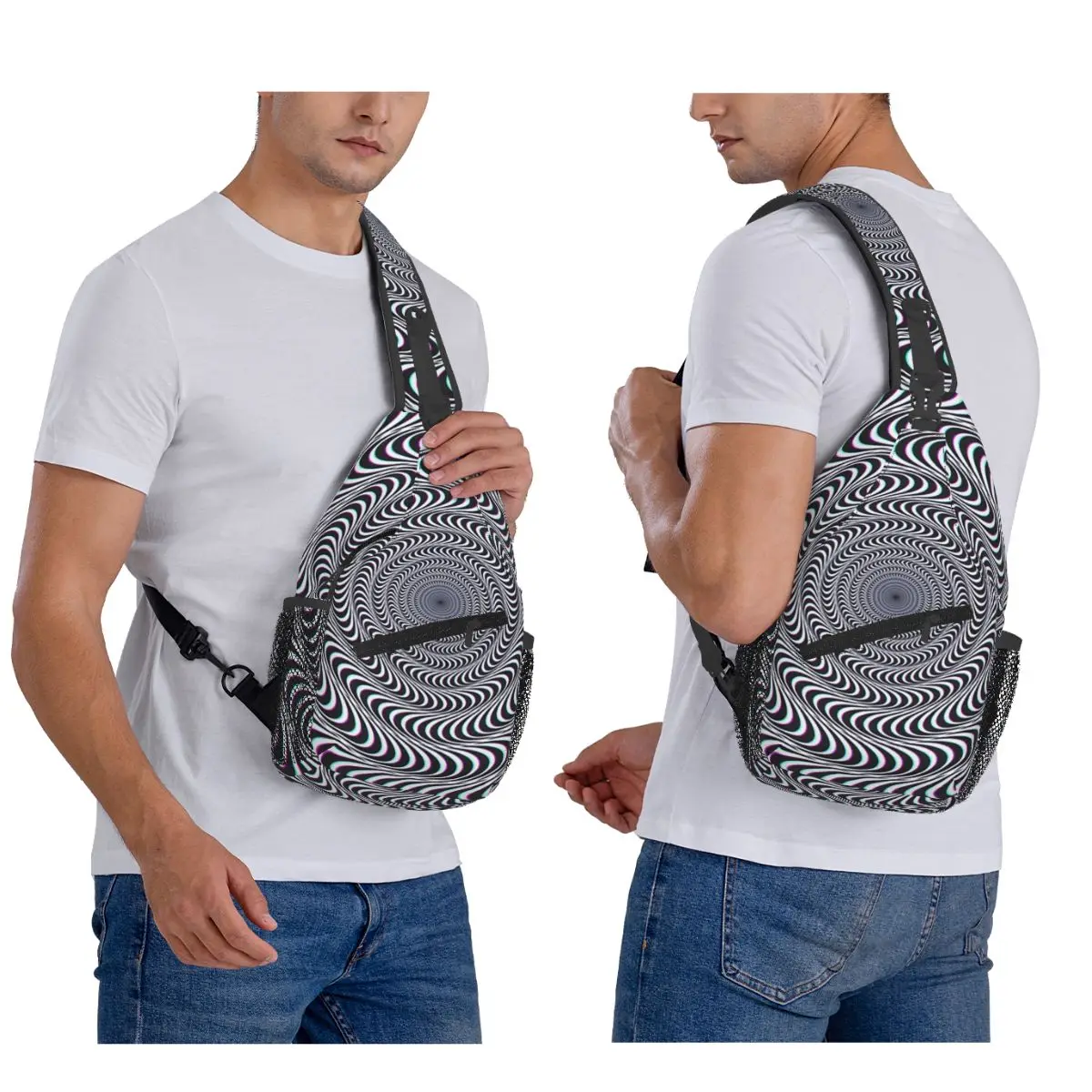 Amazing Hypnotic Optical Illusion Hypnotic Psychedelic Spiral Chest Bag Men Sling Crossbody Backpack Chest Bag Shoulder Bag