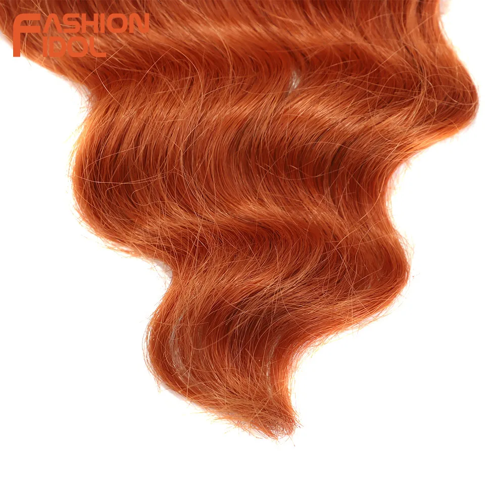 FASHION IDOL Soft Deep Wave Bulk Hair 24 Inch 2PCS Synthetic Hair Braids Ponytail Crochet Hair Wavy Ombre Orange Hair Extensions