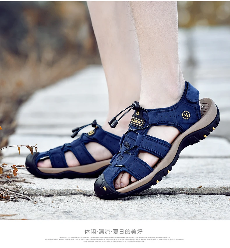 

Men's Sandals Men Sandals Fashion Sandals Slippers Big Size 38-47 Genuine Leather Mens Shoes Summer New Large Size