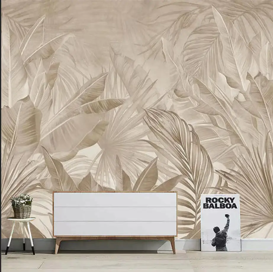 Customized Wallpaper Tropical Plants Bananas Leaves Champagne Color Mural Study Room Living Room Decoration 3d Wallpaper