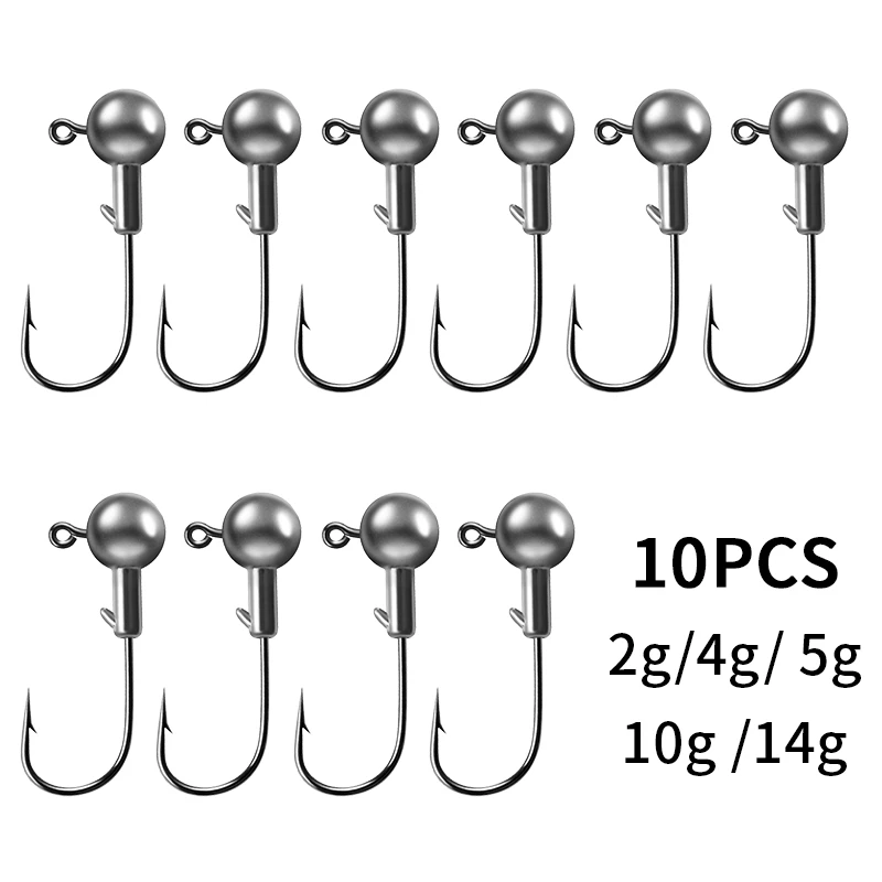 10pcs Fishing Plumb Jig Head for Soft Lure Carbon Steel Leaded Hooks 1g-14g Sharp Soft Worm Jig Hook cabeza plomada pesca