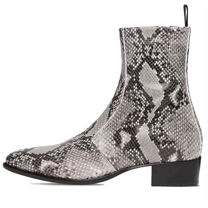 

Men Chelsea Boots Leather Pointed High Top Zipper Fashion Boots