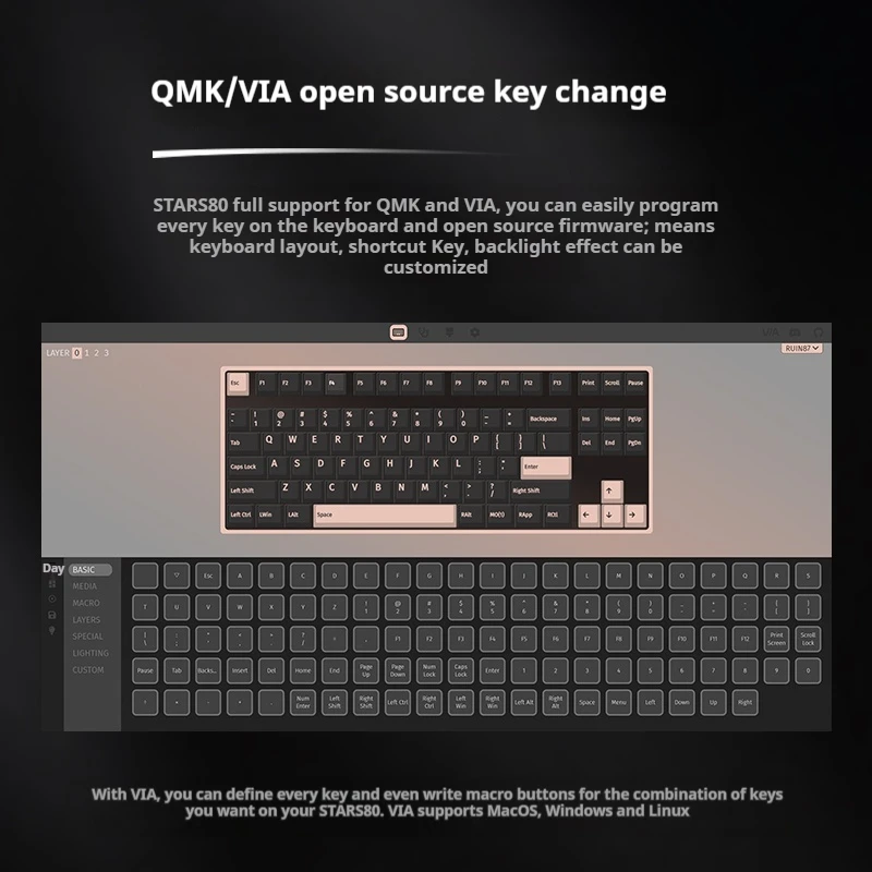 Weikav Stars80 V2 ثلاثة أوضاع لوحة المفاتيح الميكانيكية الألومنيوم التخصيص Qmk/من خلال الإفراج السريع 8000mah Rgb هيكل طوقا