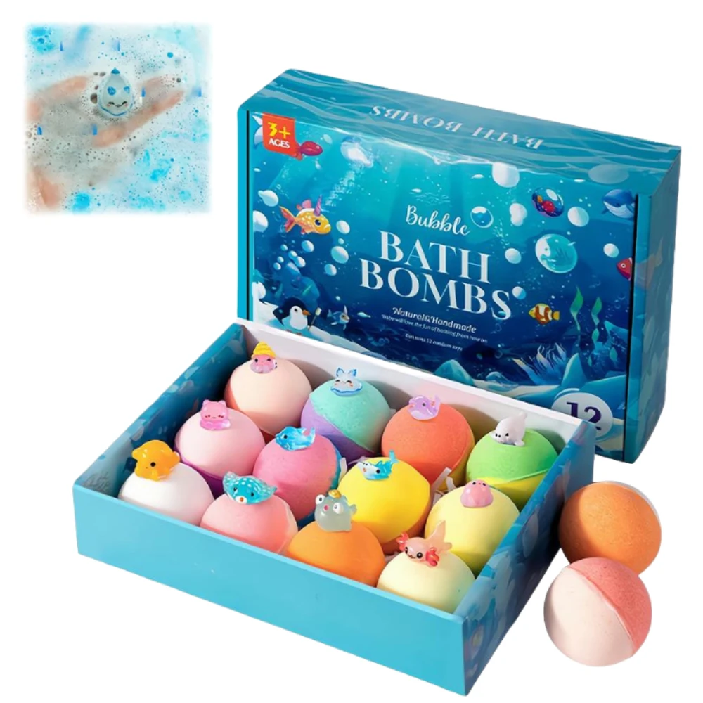 

12Pcs/Pack Natural & Organic Bath Bombs for Kids with Surprise Toys Inside, Essential Oil & Dried Flower Bubble Bath Bombs Gifts