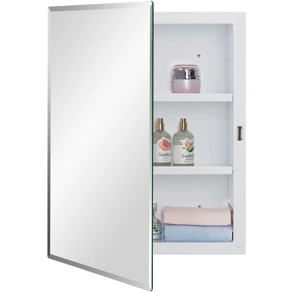 Plastic Medicine Mirror Cabinet for Bathroom 16 X 20 Inch, Surface and Recessed Mount Medicine Mirror Cabinet