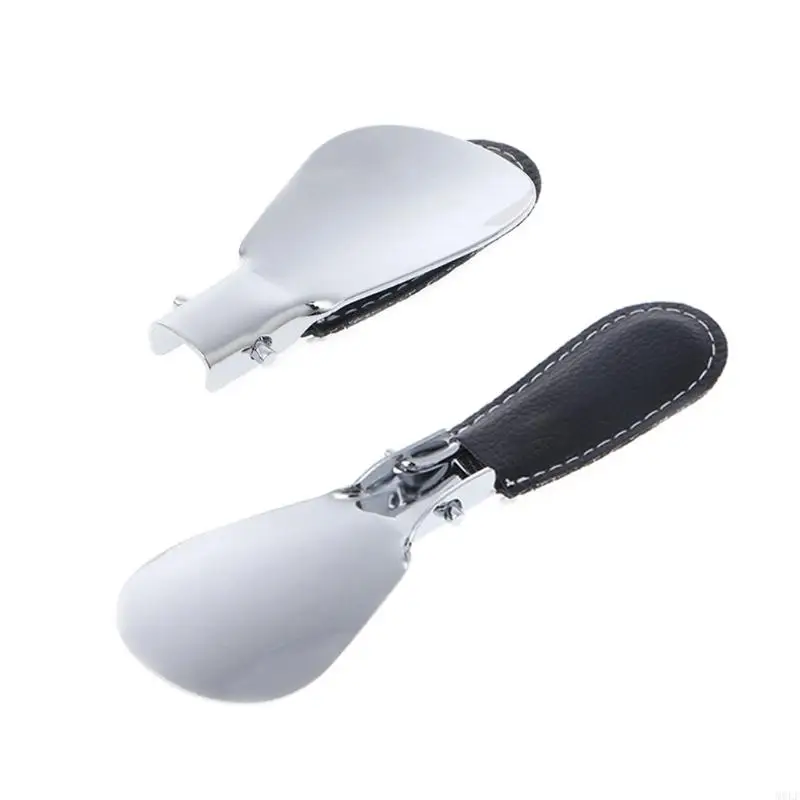 MOLF Black Folding động Shoehorn kim loại bền với da giả bằng thép không gỉ