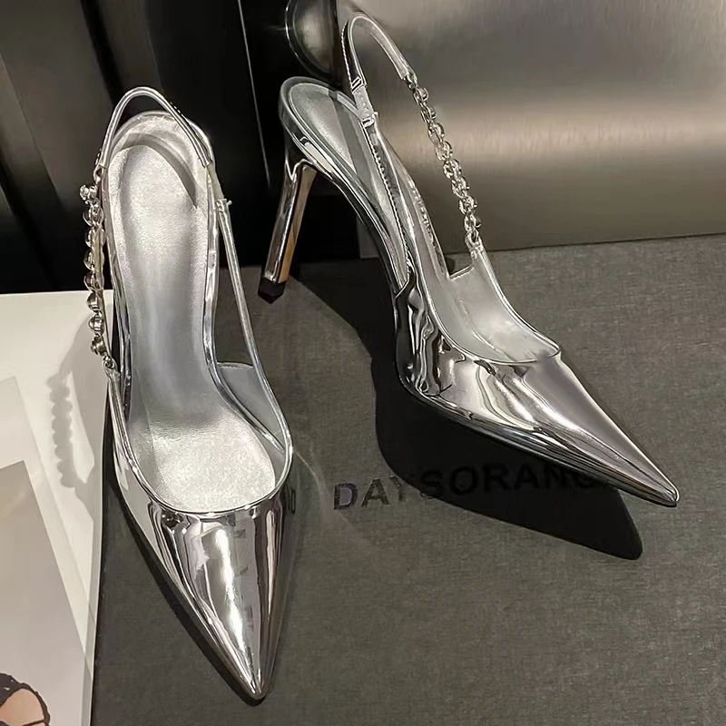 Buty dla kobiet 2024 Marka Pointy Slingbacks Ladies High Heels Summer Fashion Pumps Shallow Slip on Shoes Female Party Sandals