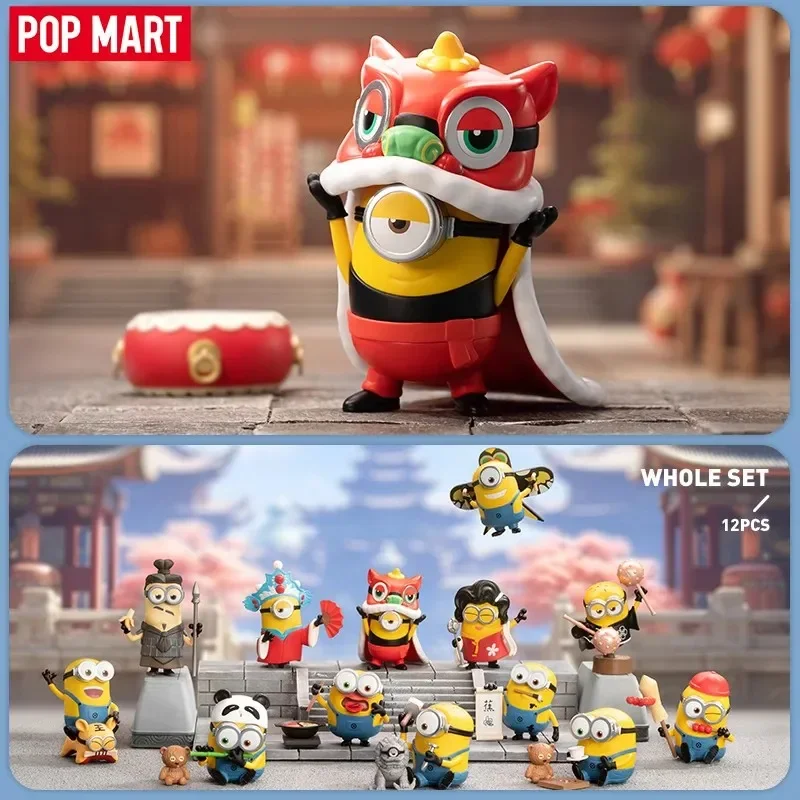 POP MART Minions Travelogues of China Series Action Figures Toys Cute Panda Chinese Kung Fu Minionses Anime Figures Kids Gifts