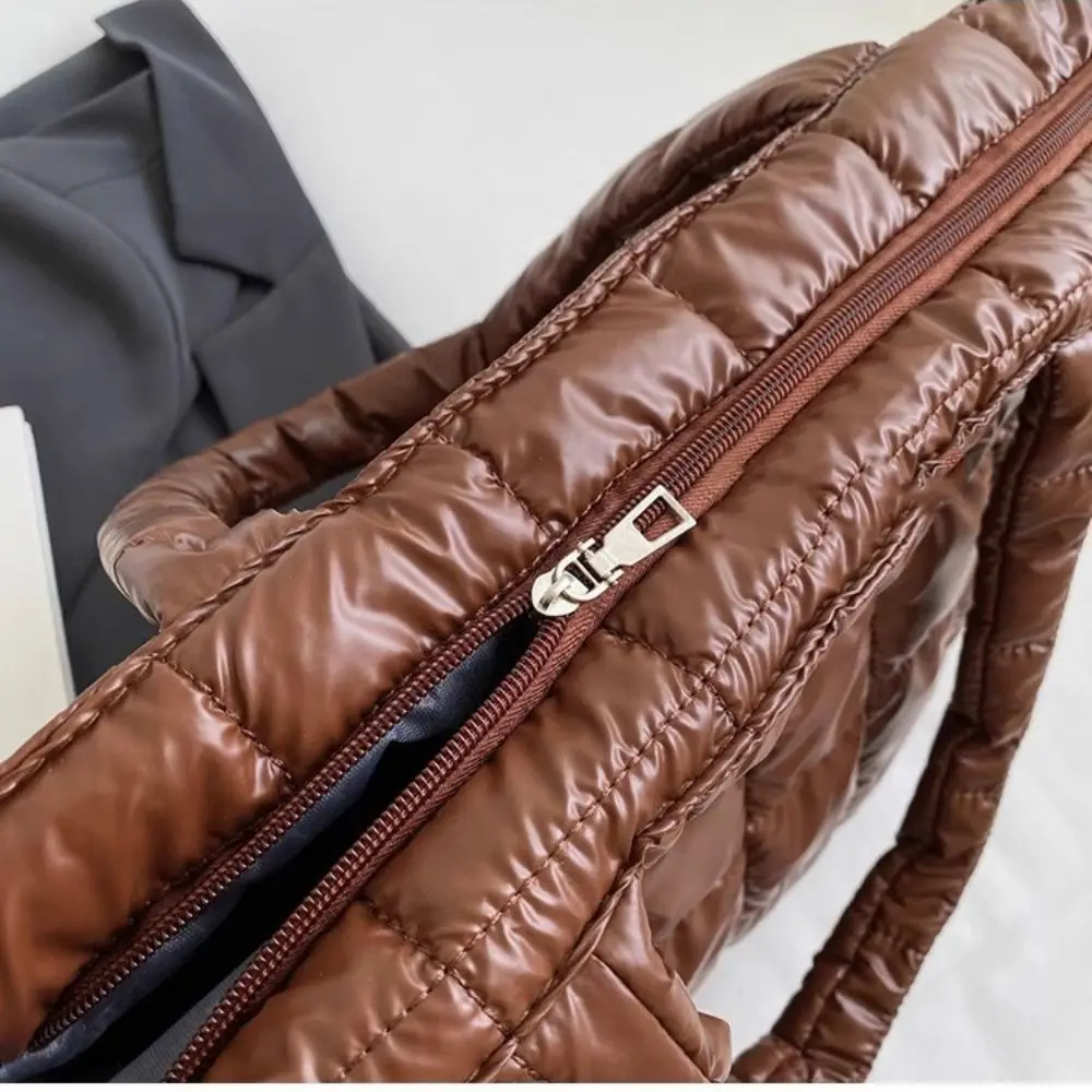 Tas Bahu Katun Gaya Korea Tas Tote Berlapis Katun Warna Polos Kotak-kotak Tas Tangan Nilon Ringan Kapasitas Besar