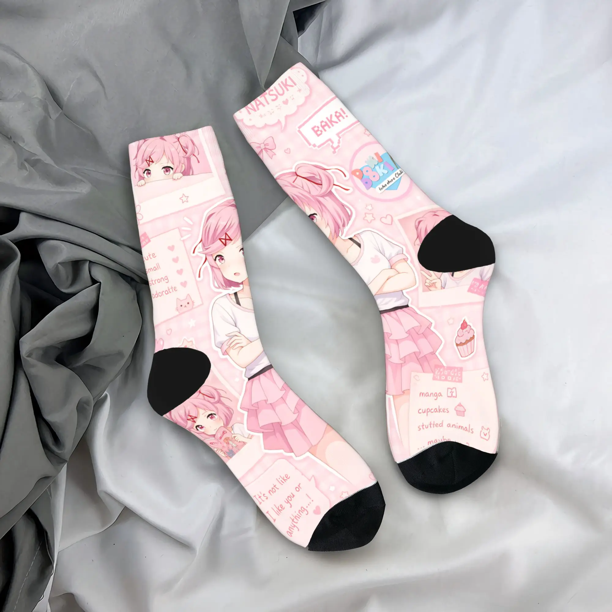 DDLC Natsuki  Stockings  Graphic Harajuku Socks Winter Non Skid Socks Men's Cycling Soft Breathable Socks
