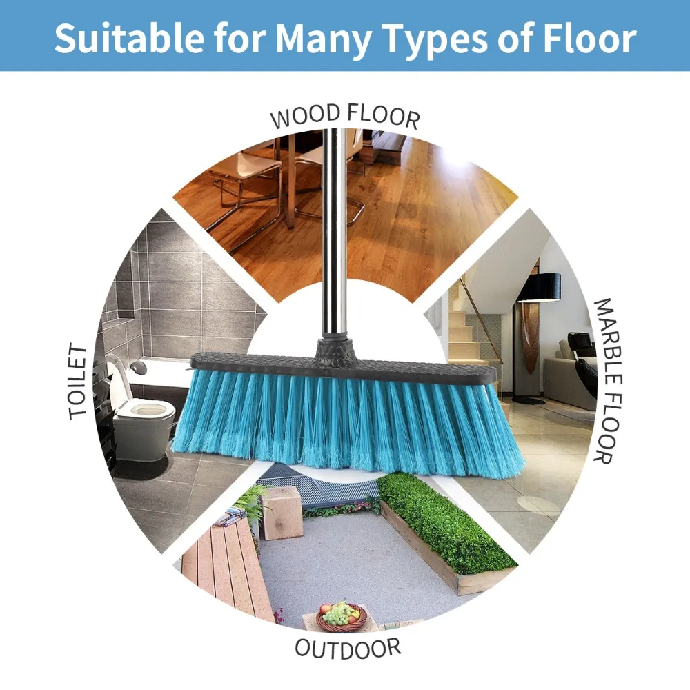 GUANYAO Floor Cleaning Broom with Adjustable Long Handle Plastic Brooms Scrubber for Cleaning Bathroom Courtyard Portable Tools