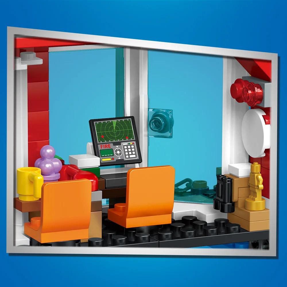 City Fire Station Building Blocks Set Marine Fire Department,Including Fire Station, Boats, Helicopter, Compatible with Legoed image 5