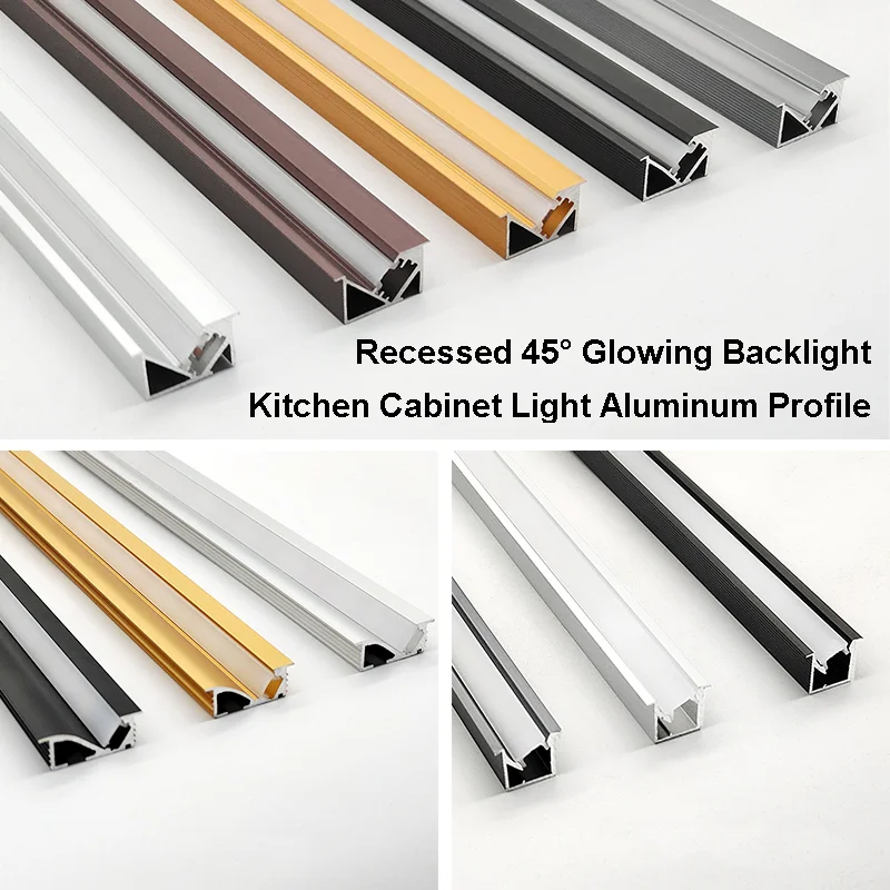 

Embedded 45Degree Glowing LED Cabinet Shelf Aluminum Profile Backlight Kitchen Ceiling Hidden Hard Strip Light Diffuser Channel