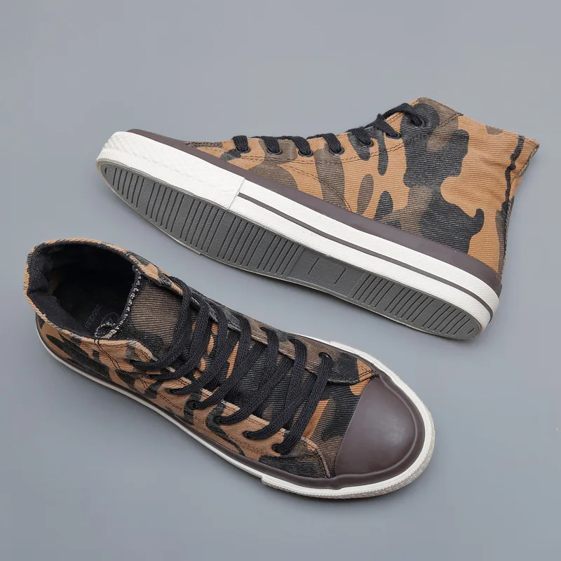 New Fashion Shoes Autumn High Top Casual Shoes Korean Camouflage Canvas Shoes  Sneakers  Men\'s Board Shoes Tenis Shoes